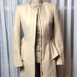 Peplum Beige long Belted Coat Size 4